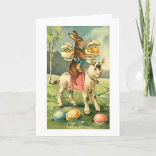 Tarjeta Festiva Montar a caballo del conejito del vintage en la
