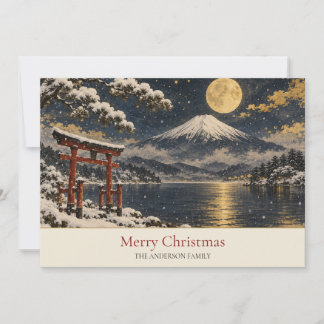 Tarjeta Festiva Monte Fuji Torii Rojo Luna Dorada Nieve Apellido