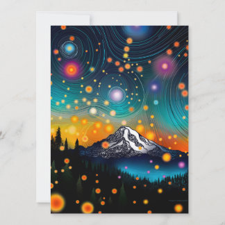 Tarjeta Festiva Monte Rainier w Evening Starry Sky y Wildflowers