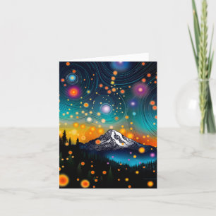 Tarjeta Festiva Monte Rainier w Evening Starry Sky y Wildflowers