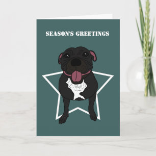 Tarjeta Festiva Monty el bull terrier de Staffordshire