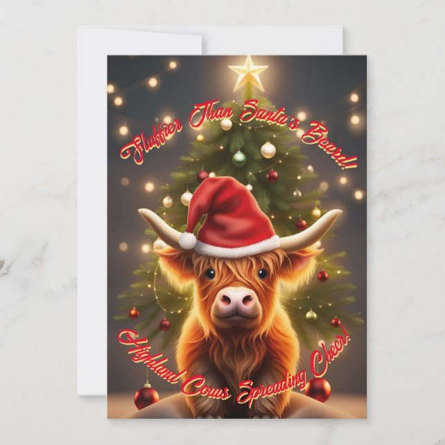 Tarjeta Festiva Moo Cute Highland Cow Country Navidades (Anverso)