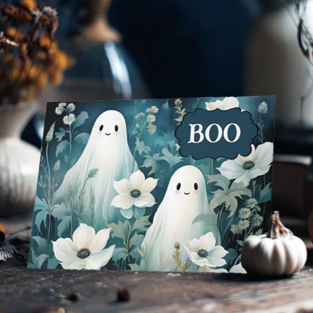 Tarjeta Festiva Moody Floral Ghosts Halloween (Moody Ghost Halloween Card
)