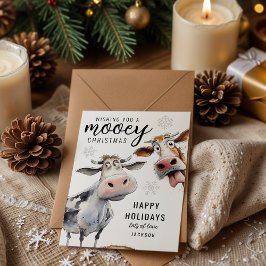 Tarjeta Festiva Mooey Christmas Cow Themed