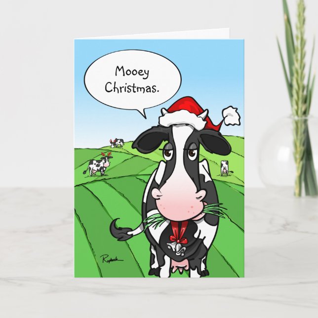 Tarjeta Festiva Mooey Navidades Funny Cow Holiday Cards (Anverso)