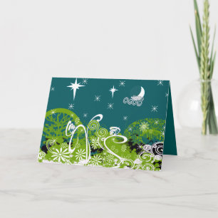 Tarjeta Festiva Moon Stars Swirl Paint Splat