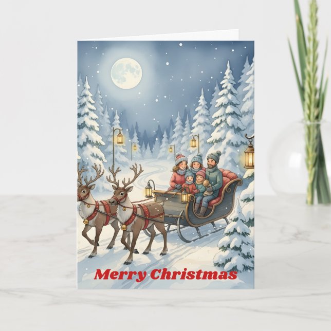 Tarjeta Festiva Moonlit Sleigh Ride Christmas (Anverso)