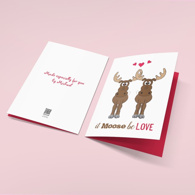 Tarjeta Festiva Moose be Love El día de San Valentín Cute Funny (It Moose be love cute Valentine's Day greeting card. )
