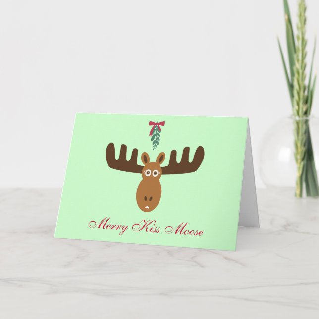 Tarjeta Festiva Moose Head_Merry Kiss Moose_Happy Gnu Year! (Anverso)