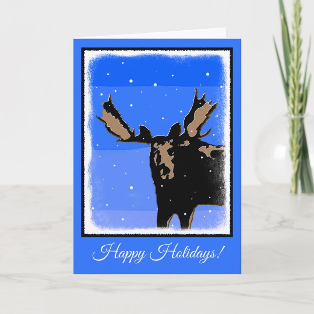 Tarjeta Festiva Moose in Winter - Original Wildlife Art (Anverso)