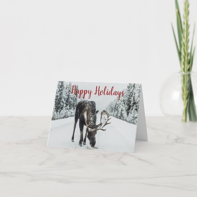 Tarjeta Festiva Moose In Winter Snow Christmas (Anverso)