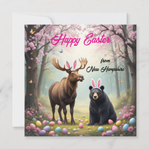 Tarjeta Festiva Moose y American Black Bear con las orejas de cone