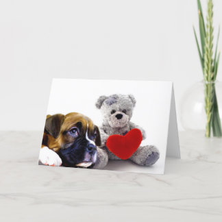 Tarjeta Festiva Mopa de San Valentín y oso de peluche