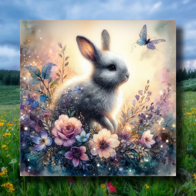 Tarjeta Festiva Morado acuarela Floral conejo cristiano Pascua (Subido por el creador)