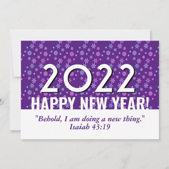 Tarjeta Festiva Morado copos de nieve cristiano FELIZ AÑO NUEVO 20 (Anverso)
