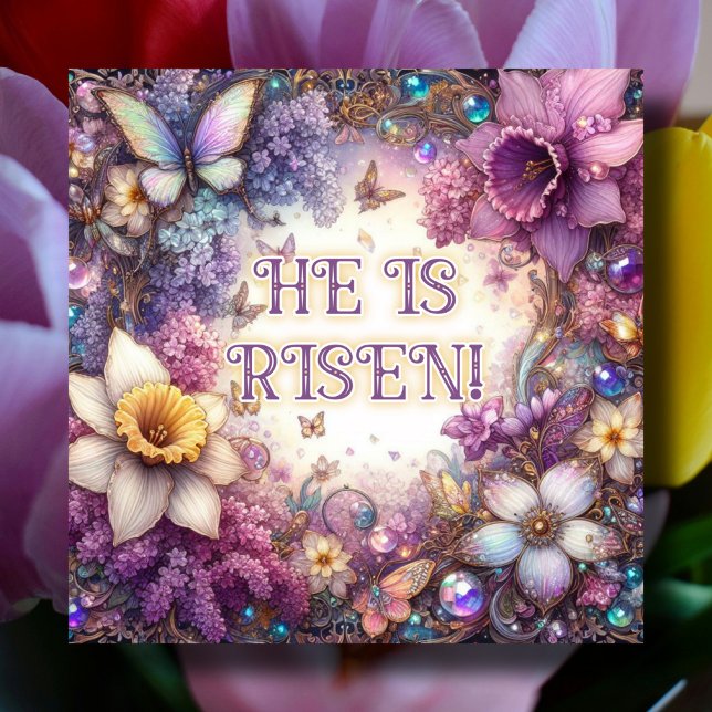 Tarjeta Festiva Morado Floral, se levanta mariposas Pascua (Subido por el creador)