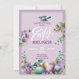 Tarjeta Festiva Morado Verde Vintage Floral Easter Brunch