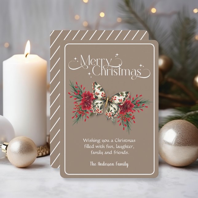 Tarjeta Festiva Morerry Christmas Vintage Butterfly Poinsettia (Subido por el creador)