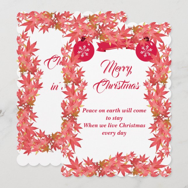 Tarjeta Festiva Morerry Christmas Water Peach Maple Leaks (Anverso / Reverso)