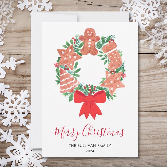 Tarjeta Festiva Morerry Christmas Watercolor Wreath (Subido por el creador)
