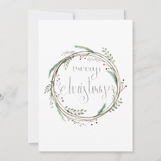 Tarjeta Festiva Morerry Christmas Watercolor Wreath (Anverso)