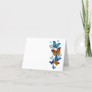 Tarjeta Festiva Morfo y monarca de las mariposas voladoras
