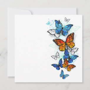 Tarjeta Festiva Morfo y monarca de las mariposas voladoras