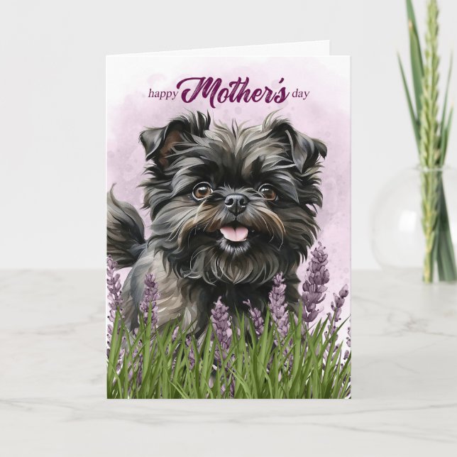 Tarjeta Festiva Mother's Day Affenpinscher Dog in Purple (Anverso)