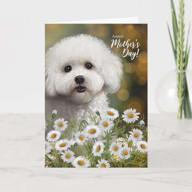 Tarjeta Festiva Mother's Day Bichon Frise Dog Mom Daisies (Anverso)