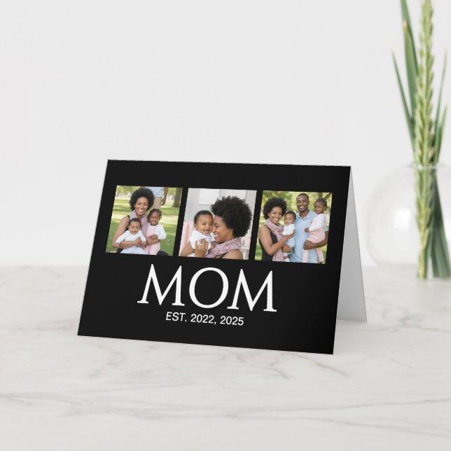 Tarjeta Festiva Mothers Day Caps Black 3 Photo Mom Established  (Anverso)
