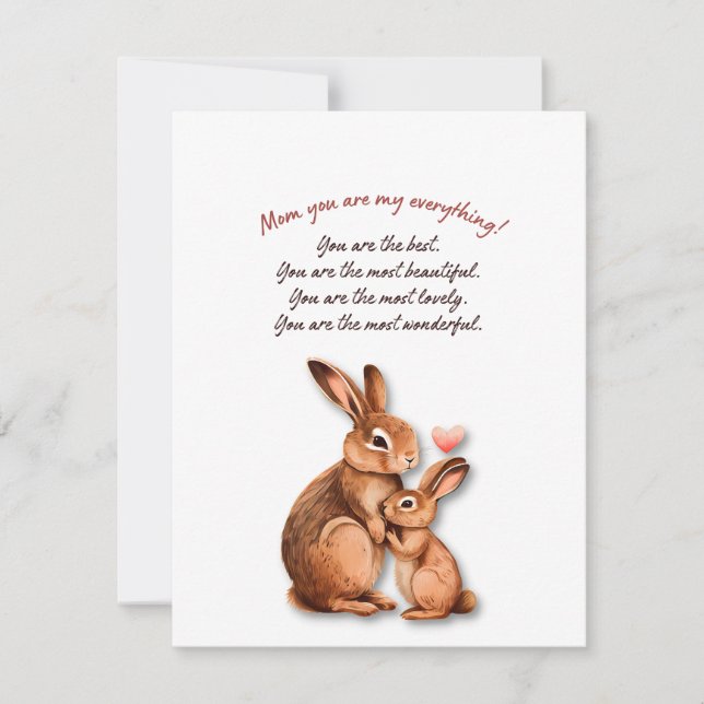 Tarjeta Festiva Mothers Day Card with Mother and Baby Rabbit theme (Anverso)