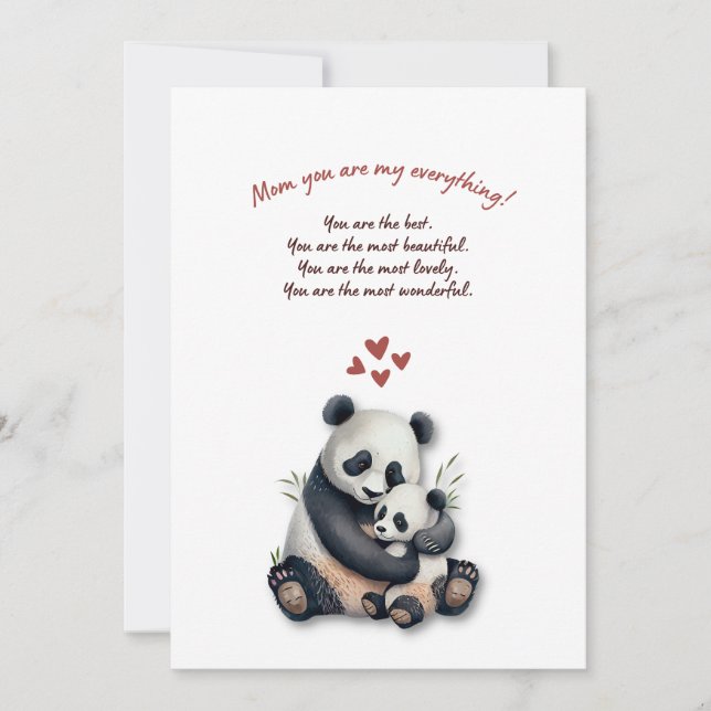 Tarjeta Festiva Mothers Day Card with Panda theme for New Mothers (Anverso)