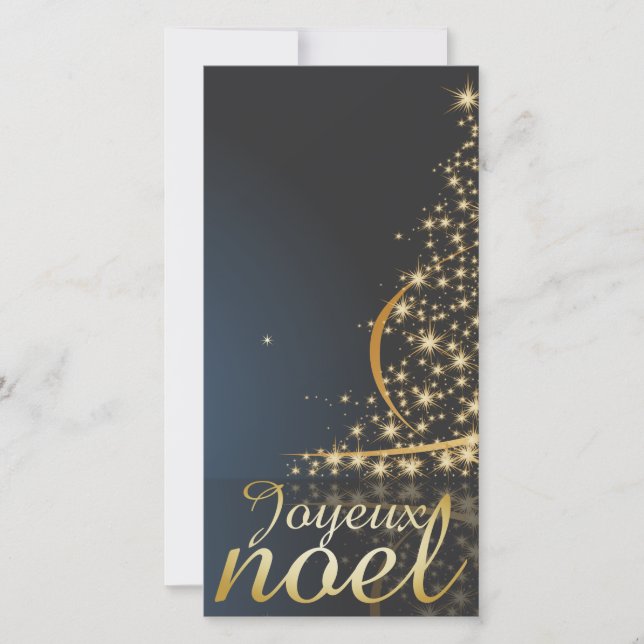 Tarjeta Festiva Motif de Noël bleu avec arbre de Noël doré (Anverso)