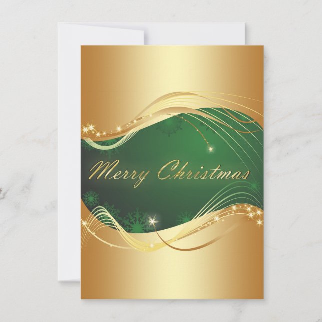 Tarjeta Festiva Motivo de los Navidades dorados con fondo verde (Anverso)