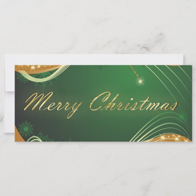 Tarjeta Festiva Motivo de los Navidades dorados con fondo verde (Anverso)