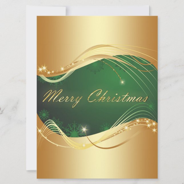 Tarjeta Festiva Motivo de los Navidades dorados con fondo verde (Anverso)
