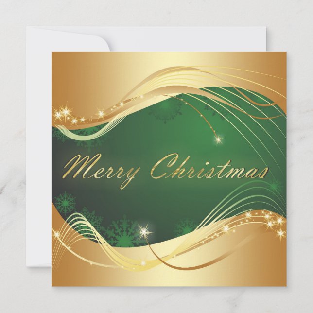 Tarjeta Festiva Motivo de los Navidades dorados con fondo verde (Anverso)