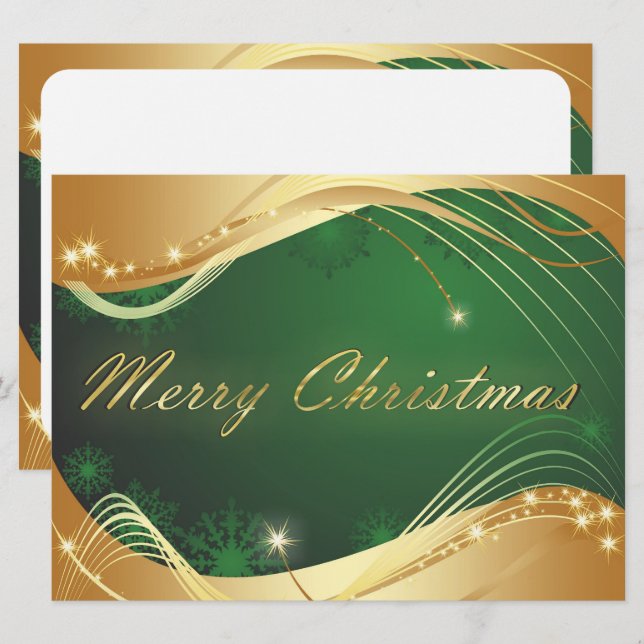 Tarjeta Festiva Motivo de los Navidades dorados con fondo verde (Anverso / Reverso)
