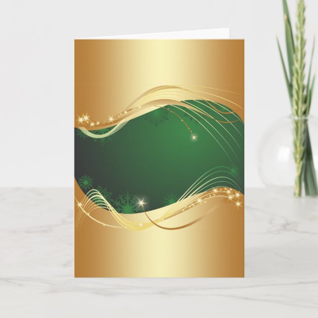Tarjeta Festiva Motivo de Navidades dorados con fondo verde... (Anverso)