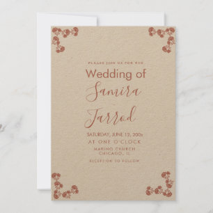 Tarjeta Festiva Motivo Floral Botánico Salmón Kraft para Boda