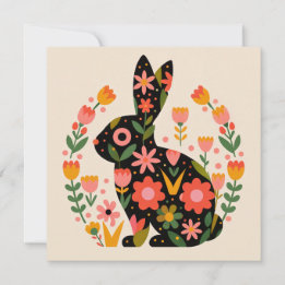 Tarjeta Festiva Motivo Floral de Conejo de Pascua