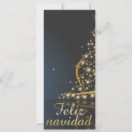 Tarjeta Festiva Motivo navideño azul con dorado Árbol de navidad.