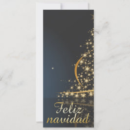 Tarjeta Festiva Motivo navideño azul con dorado Árbol de navidad.