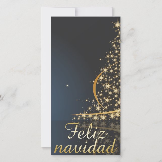 Tarjeta Festiva Motivo navideño azul con dorado Árbol de navidad. (Anverso)