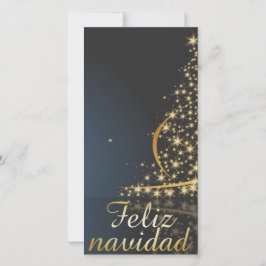 Tarjeta Festiva Motivo navideño azul con dorado Árbol de navidad.