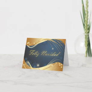Tarjeta Festiva Motivo navideño dorado con fondo azul...