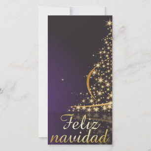 Tarjeta Festiva Motivo navideño morado oscuro con dorado