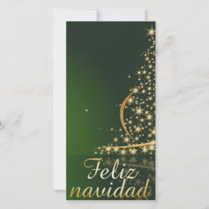 Tarjeta Festiva Motivo navideño verde con arbol de navidad.
