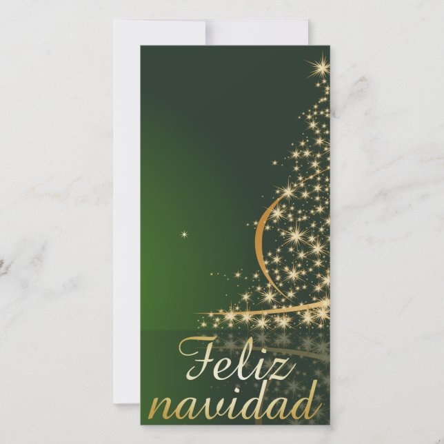 Tarjeta Festiva Motivo navideño verde con arbol de navidad. (Anverso)