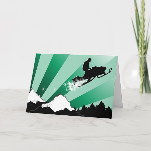 Tarjeta Festiva moto de nieve. pthalo. (Anverso)